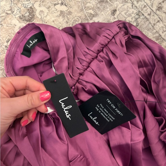 Lulus Renlee Purple Halter Pleated Mini Dress Size XXS Wedding Guest Sexy Satin - Picture 4 of 11